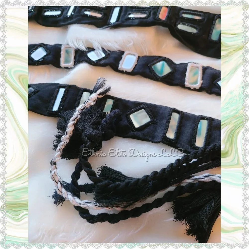 New boutique Women's Handmade Black Satin Silk Waist Belt - Kutchi Work …